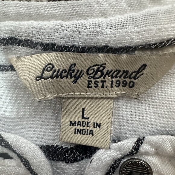 Lucky Brand Top Women’s Large White And Gray Striped Henley 1/4 Button Down - Picture 10 of 14